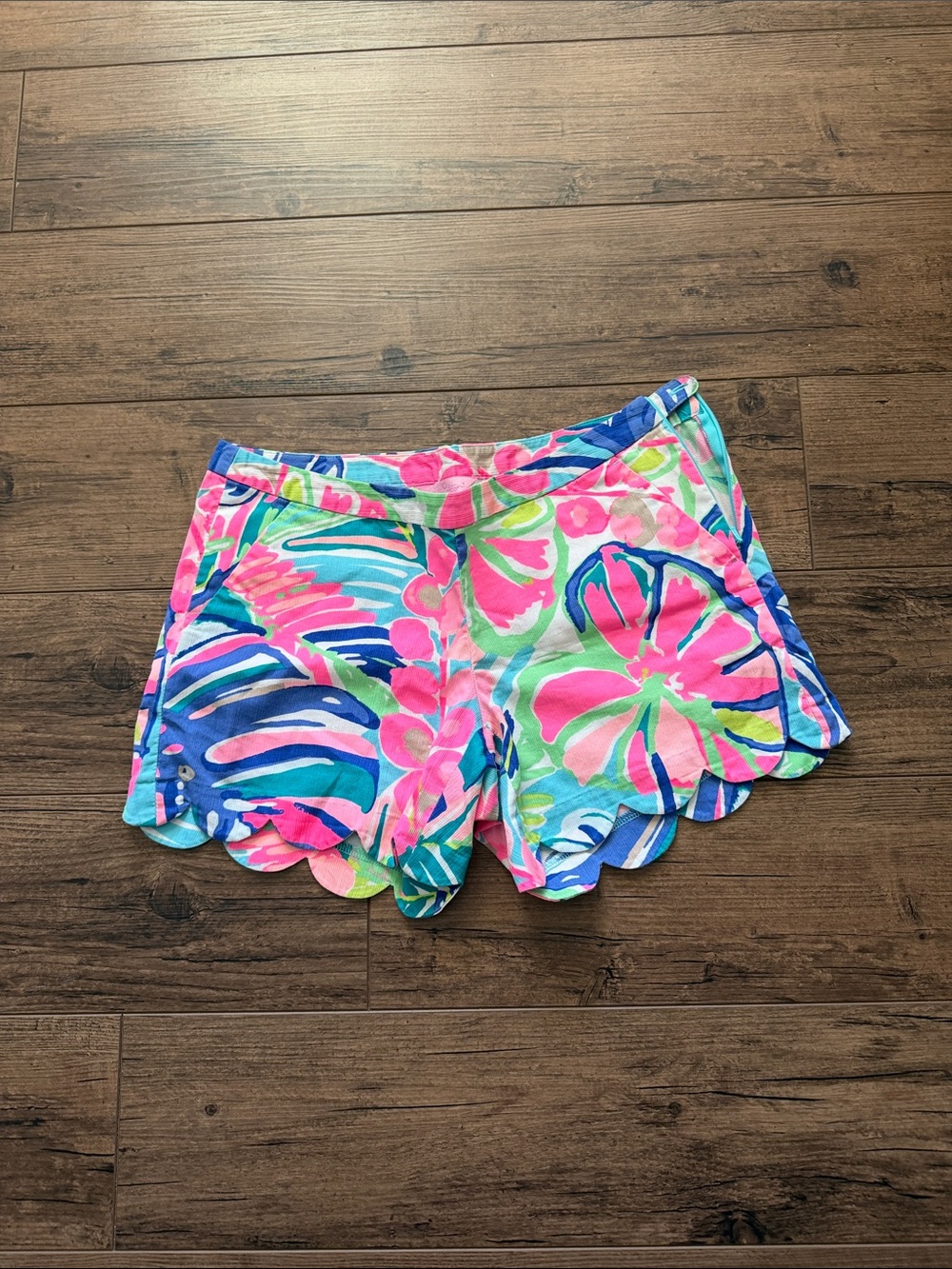 Lilly Pulitzer Neon Floral Scallop Hem High-Waist Shorts